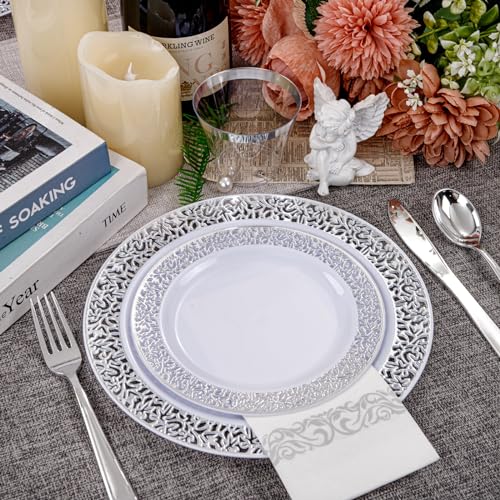 WELLIFE Silver Party Dinnerware Set for 50 Guests, Disposable A689948
