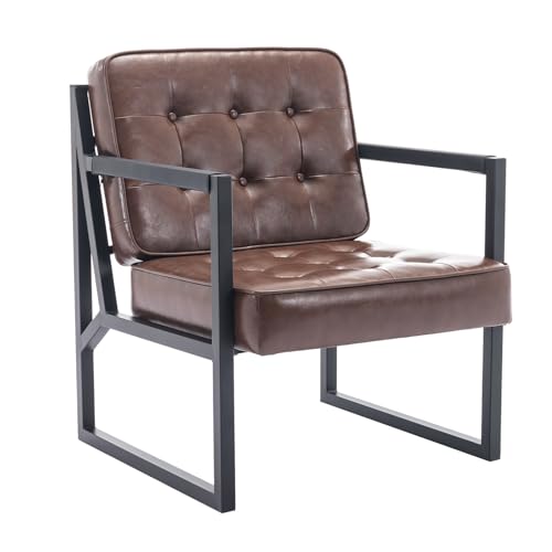 COLAMY Mid Century Modern Accent Chair Set of 2, Faux Leather, Black S4169