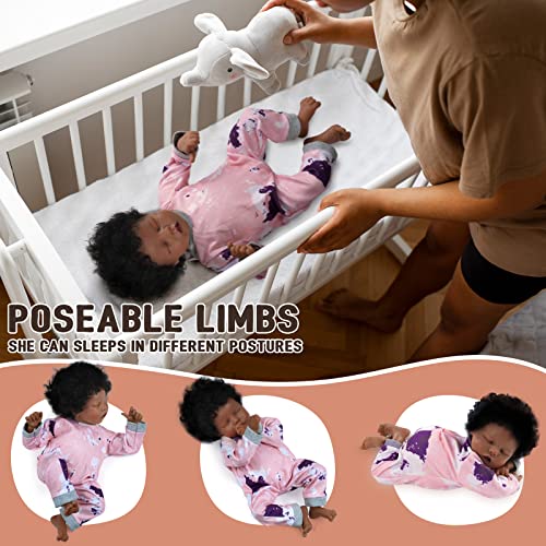 BABESIDE Lifelike Reborn Baby Doll Black 17-Inch with Feeding Kit & Gift Box E886