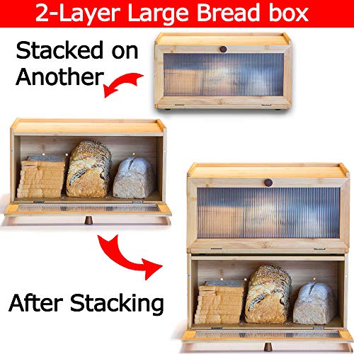 Bamboo Bread Box for Kitchen Countertop with Window, Brown J60645