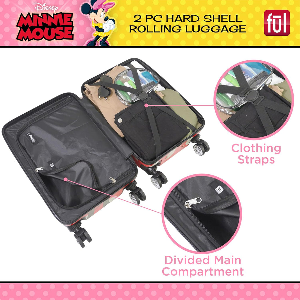 Disney Minnie Mouse 2 Piece Hardshell Rolling Luggage Set, Red Q86140