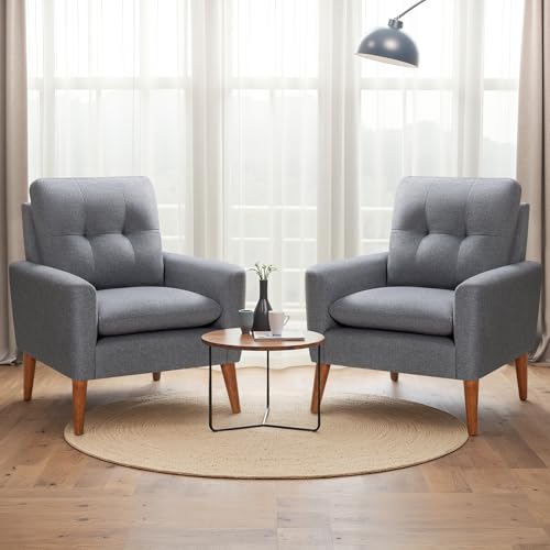 JUMMICO Mid Century Accent Chair with Wood Legs, Pearl White, Set of 2 W90764