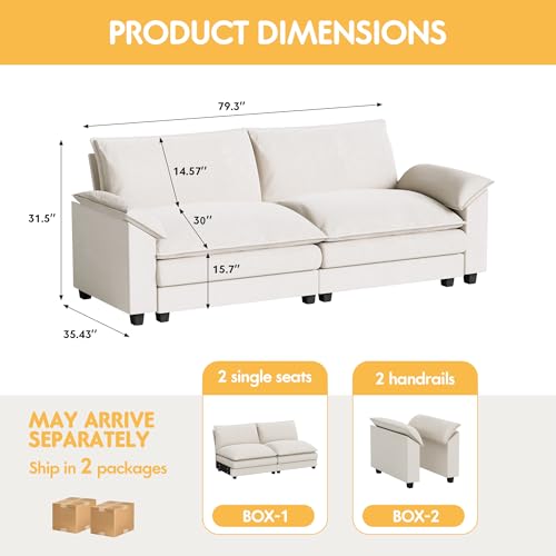 Homall 119" Modular Sectional Sofa with Reversible Ottoman, Light Grey V97154