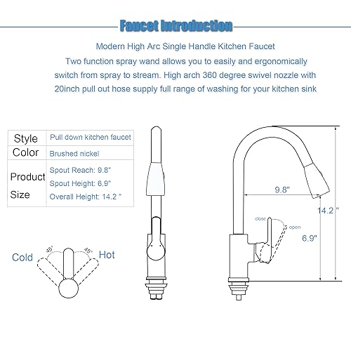 Comllen Single Handle Brushed Nickel Kitchen Faucet with Pull Down Sprayer E27247