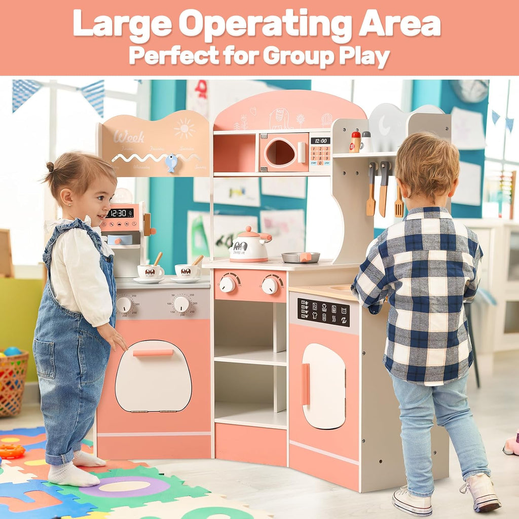 CUTE STONE Wooden Play Kitchen for Kids with Cookware Accessories Z309668