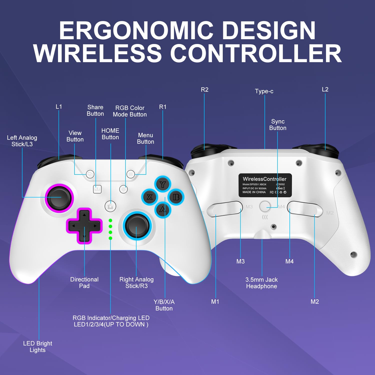 Xbox One Controller Wireless with RGB LED Light for Xbox Series X/S A431