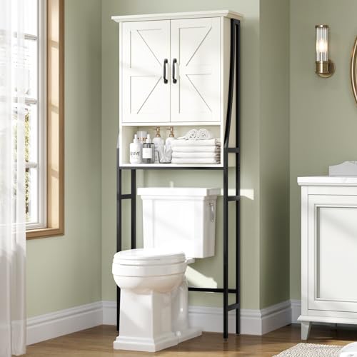Over The Toilet Storage Cabinet, Over Toilet Bathroom Organizer with Barn Doors Above Toilet Storage Cabinet Spacesaver Rack Behind Toilet Bathroom Organizer Over The Toilet Storage (Gray)