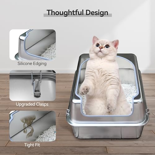 Stainless Steel Litter Box with Metal Lid and Scoop for Large Cats L7907