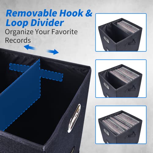Vinyl Record Storage Box with Lid Holds 50+ LPs Black N6094