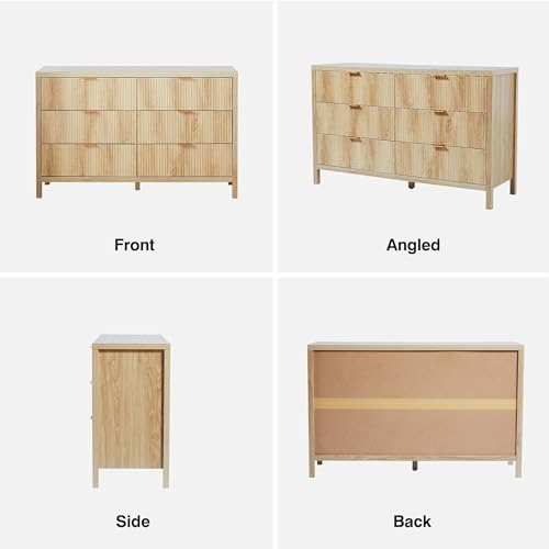 Fluted 5 Drawers Dresser for Bedroom, Wooden Tall Storage, Walnut L1075