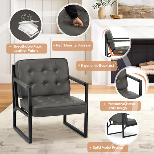 COLAMY Mid Century Modern Accent Chair Set of 2, Faux Leather, Black S4169