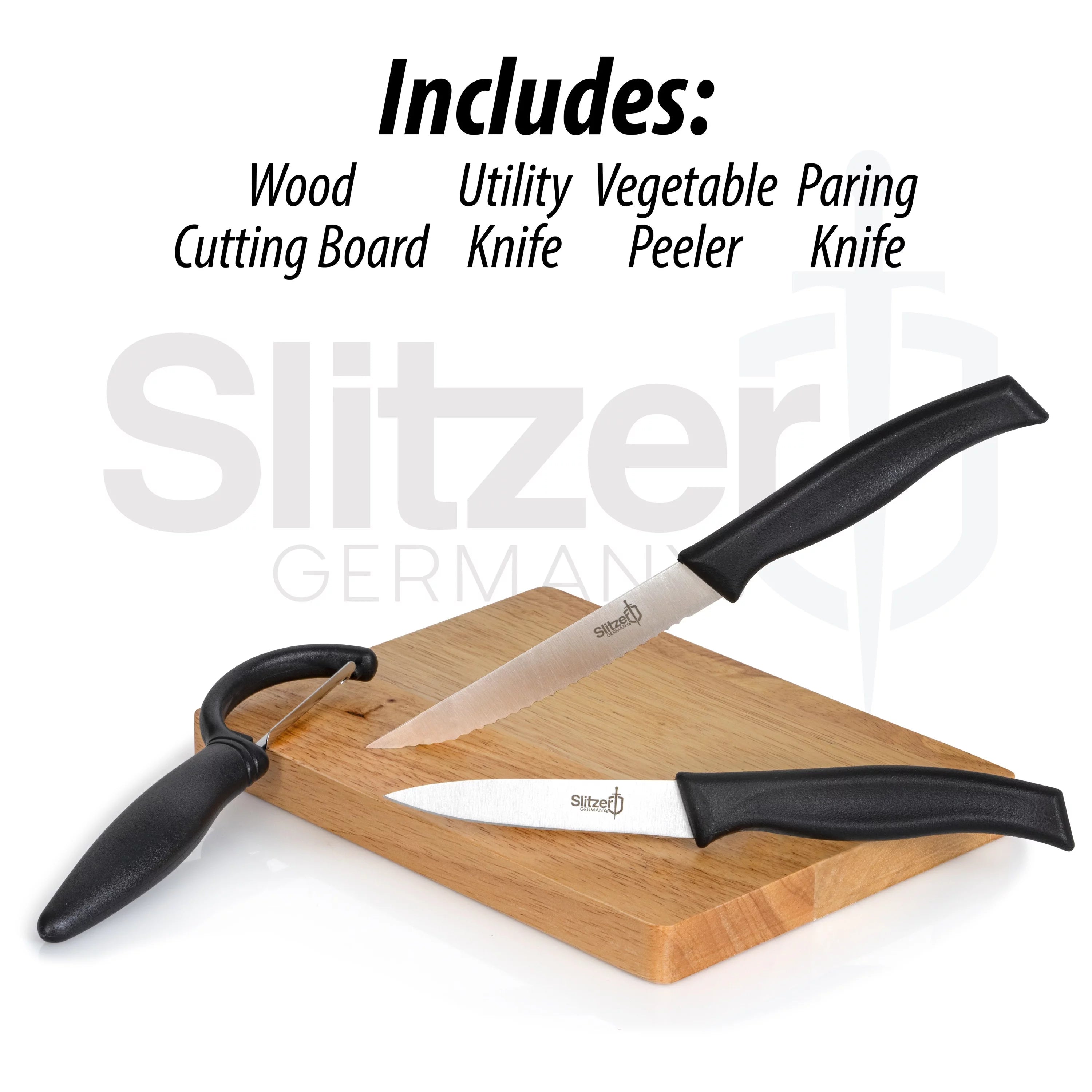 Slitzer Germany Cutting Board and Knife Set, Stainless Steel, Wooden Chopping Board P410908