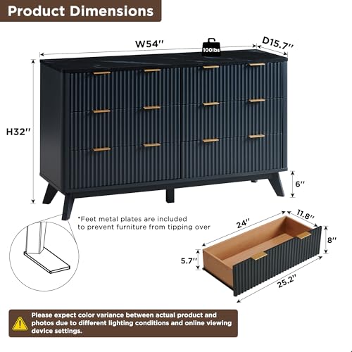 T4TREAM 5 Drawer Dresser with Faux Marble Top, Dark Grey T583
