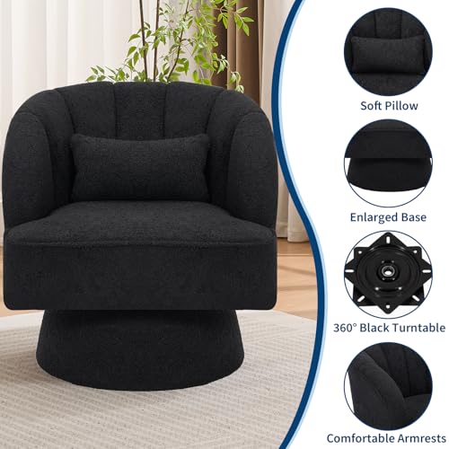 GarveeHome Modern Swivel Barrel Accent Chair, Teddy Fabric Upholstered Armchair, Black W334223