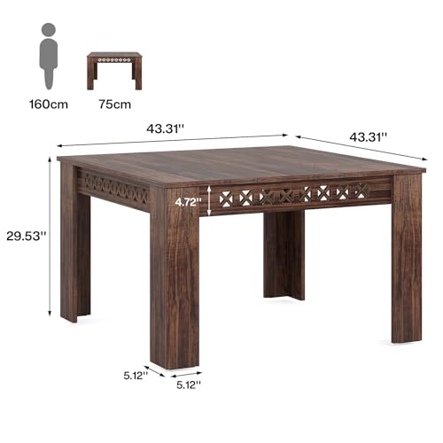 Tribesigns 43" Square Farmhouse Wood Dining Table for 4, Rustic Brown Z457332