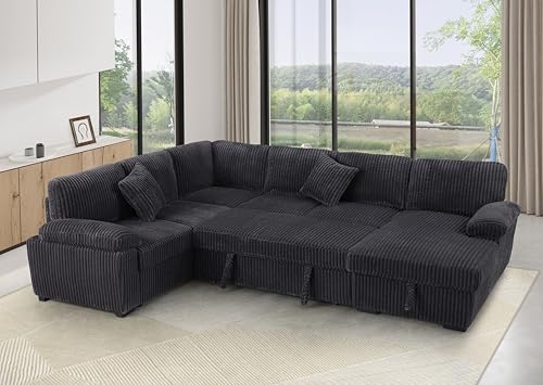 L-Shaped Pull Out Sleep Sofabed with Storage Chaise, Chenille Upholstered X30892