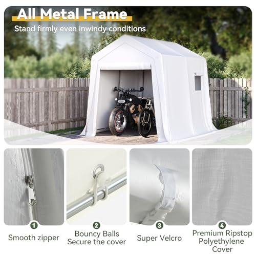 Aoxun 6x8x7 FT Outdoor Portable Storage Shed Tent with Roll-up Door and Window, White F396170
