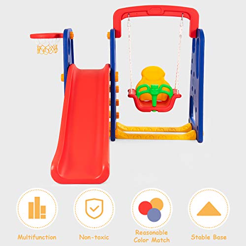 Costzon Toddler 3-in-1 Climber Playset with Basketball Hoop M76322