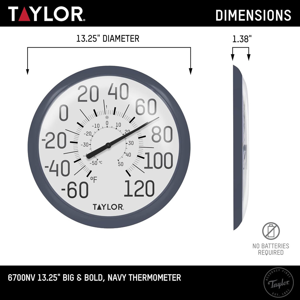 Taylor Big & Bold Wall Thermometer 13.25 Inch Navy K52205