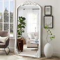 NeuType Arched Full Length Mirror Vintage Carved Mirror Solid Wood Frame Wall Mirror for Home Decor Bathroom Entryways Living Rooms Dressing Mirror, White, 67"x 28"