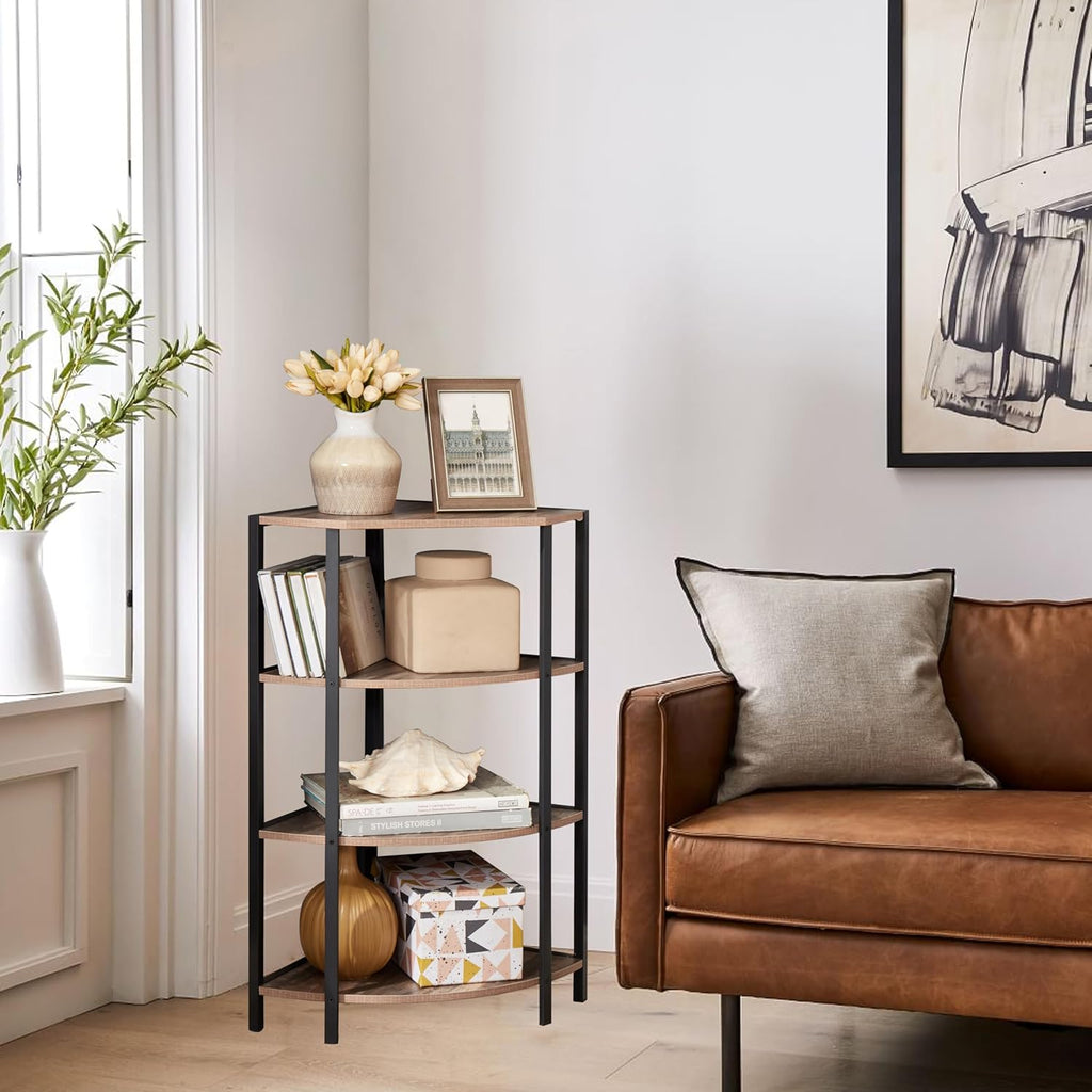 JOIN IRON 4-Tier Corner Bookshelf, Industrial Ladder Shelf, Storage Organizer F430
