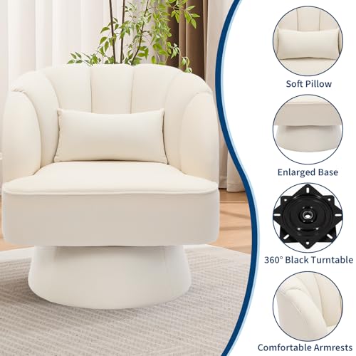 GarveeHome Modern Swivel Barrel Accent Chair, Teddy Fabric Upholstered Armchair, Black W334223
