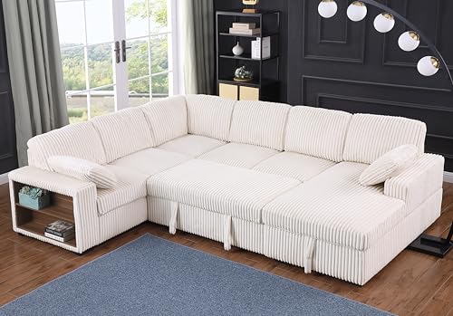 L-Shaped Pull Out Sleep Sofabed with Storage Chaise, Chenille Upholstered X30892