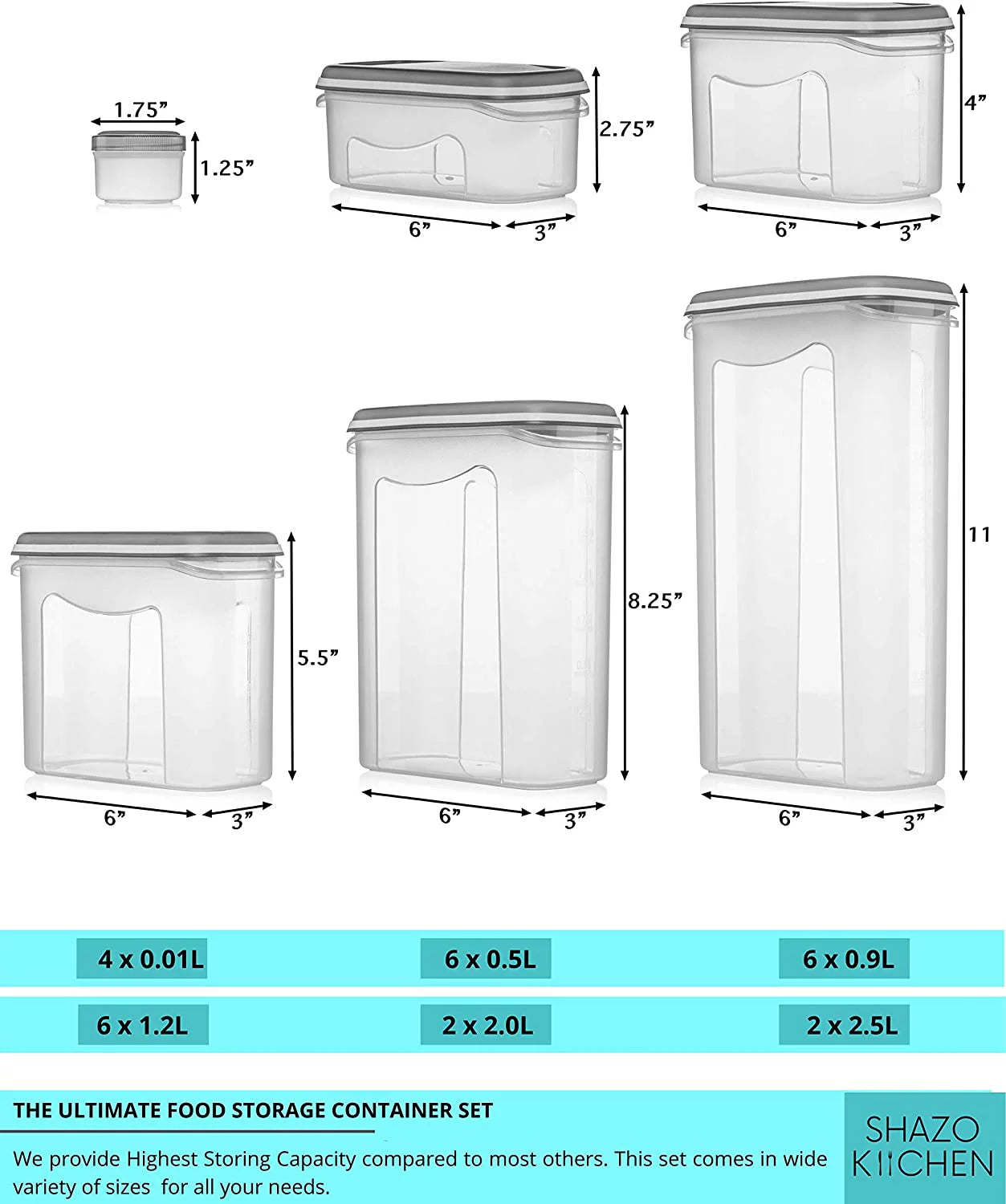 Shazo 52-Piece Airtight Food Storage Container Set with Measuring Cups, Labels & Marker B145