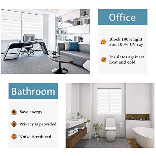 SEEYE Zebra Blinds for Windows French Door Roller Dual Shades Light Control, 35.4" W x 90" H, White C9230
