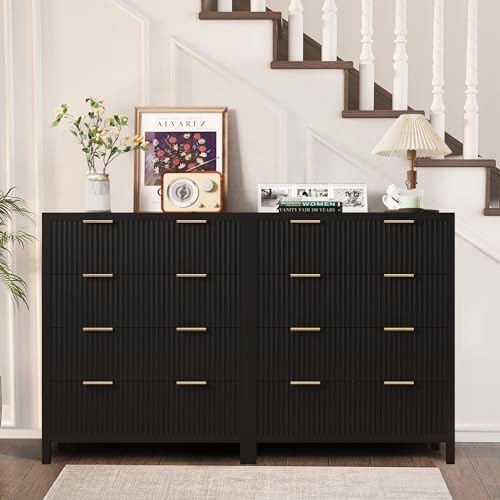 Fluted 5 Drawers Dresser for Bedroom, Wooden Tall Storage, Walnut L1075