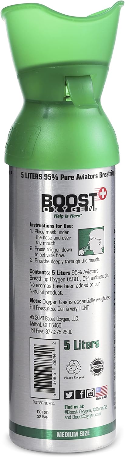 Boost Oxygen 5 Liter Portable Pure Natural Oxygen Canister with Grapefruit Flavored Pocket Size E97352