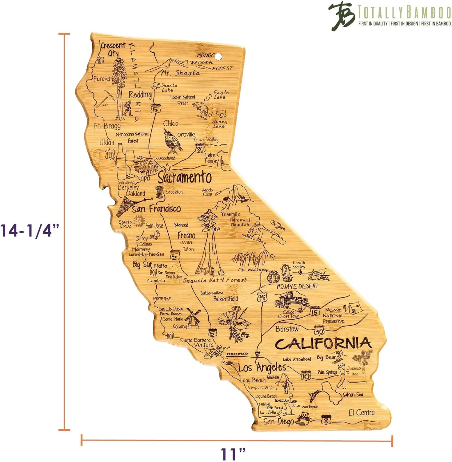 Totally Bamboo Destination California State Shaped Serving and Cutting Board K1203