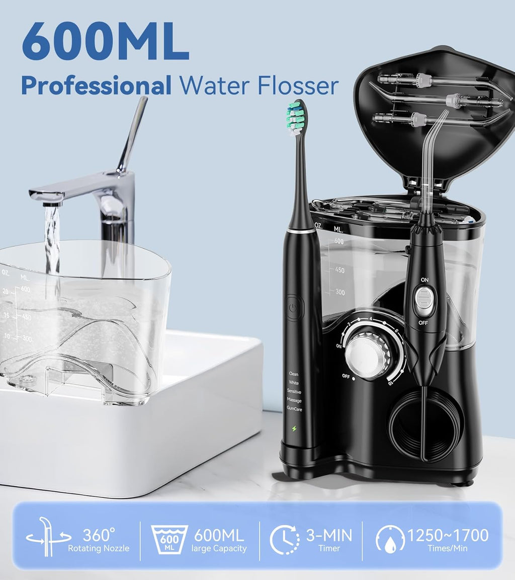 Water Flosser & Ultrasonic Electric Toothbrush Combo with 7 Jet Tips F18086
