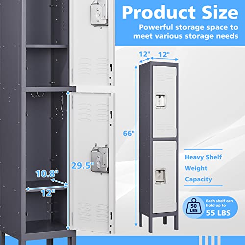 Letaya Metal Lockers 5 Doors 66" Tall Steel Storage Cabinet Gray G40479