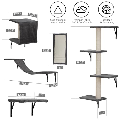 COZIWOW Wall Mounted Cat Shelves and Perches, Set of 5 (Grey) Y44261