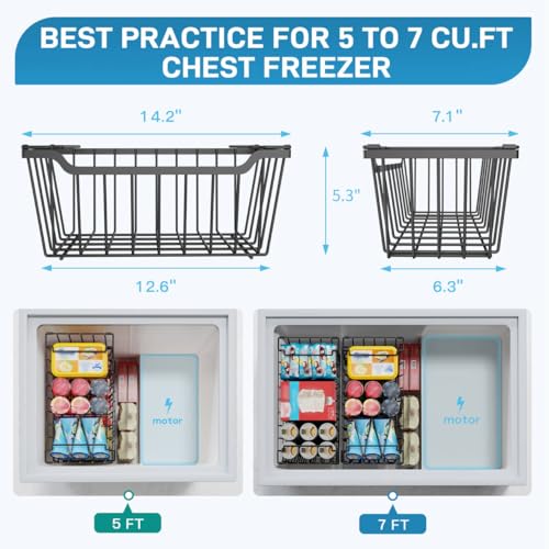Freezer Organizer Bins, 4 Pack Stackable Storage Baskets with Handles, Black N723