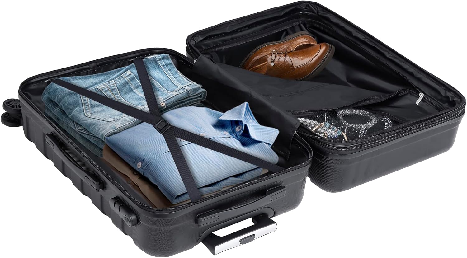 Black Luggage Set 3 Piece Hardside Expandable Spinner Wheels Suitcases R4559