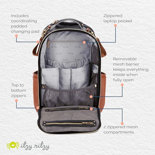 Itzy Ritzy Diaper Bag Backpack – Large Capacity with 19 Pockets, Changing Pad, Black G8051