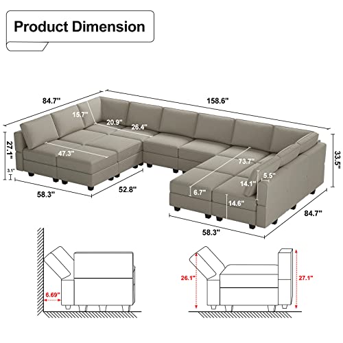 Belffin Oversized Modular Sectional Sofa with Double Chaises and Storage F17277