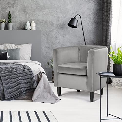 Yaheetech Velvet Accent Chair, Modern Upholstered Barrel Chair, Olive Green J55628