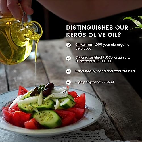 Ancient Foods Keros Greek Organic Extra Virgin Olive Oil Cold Pressed 33.8oz D8264