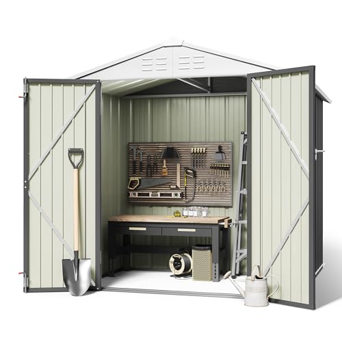 Greesum Outdoor Storage Shed 6 x 8 ft Metal Garden Utility Tool Shed with Lock, Brown U409