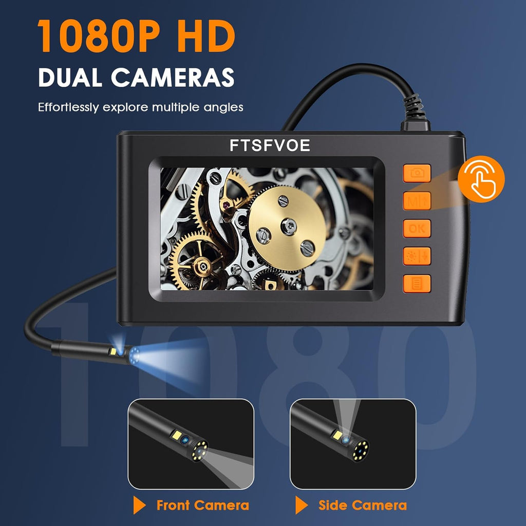 Dual Lens Industrial Endoscope 1080P Borescope Inspection Camera with 4.3" LCD Screen Q70981