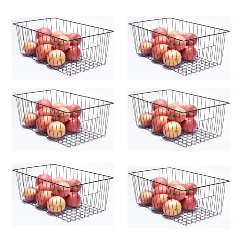 16" Upright Freezer Organizer Baskets, Wire Storage Bins, White, Set of 6 V556519