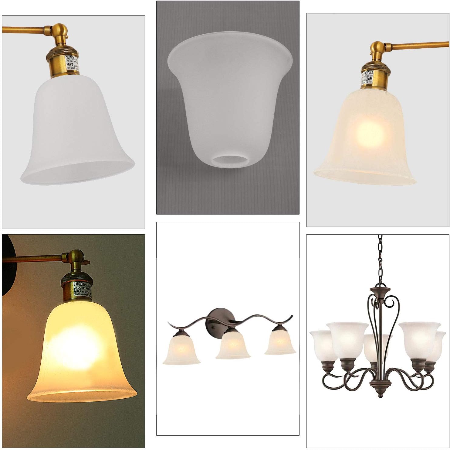 4 Pack Bell Frosted Glass Lamp Shade Replacement, 1-5/8" Fitter, A00047 F89546