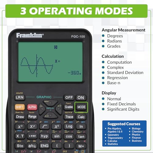 Franklin Scientific Graphing Calculator with 3 Operating Modes, Protective Cover, White W882