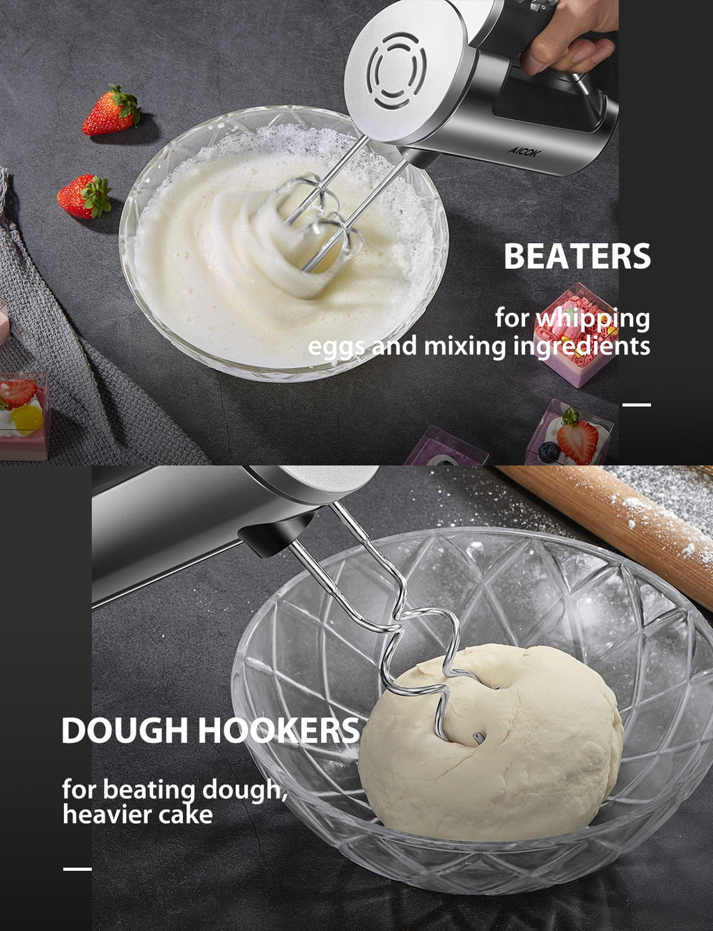 FOHERE 6 Speed Hand Mixer with Turbo Boost, Silver K903000