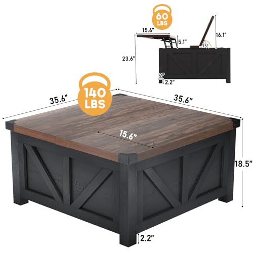 Farmhouse Lift Top Coffee Table with Storage and Charging Station, Brown J61149