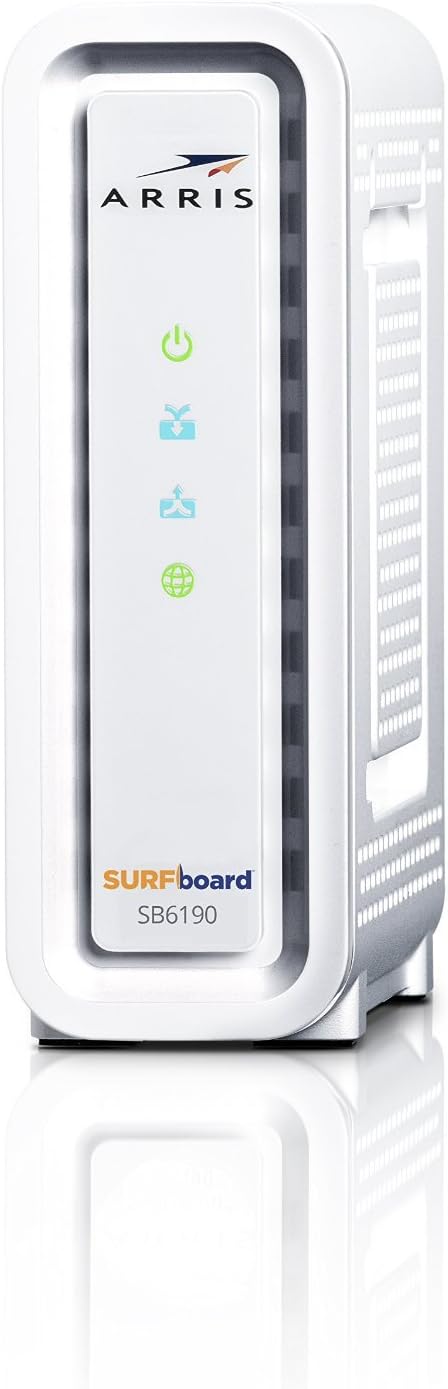 ARRIS Surfboard SB6190 32x8 DOCSIS 3.0 Cable Modem with 1.4 Gbps Download and 262 Upload Speeds, White (Non-Retail Packaging)