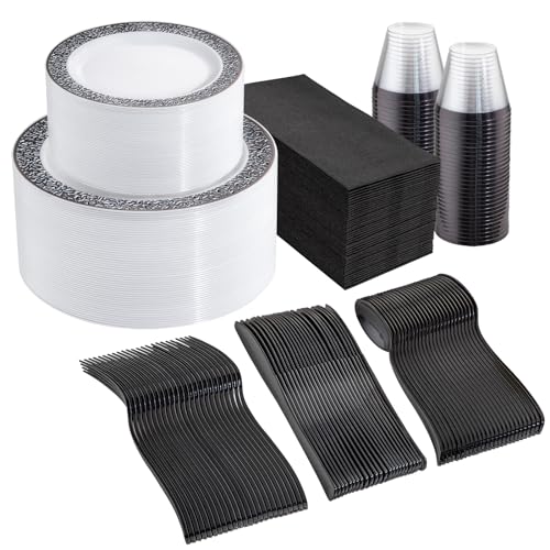 WELLIFE Silver Party Dinnerware Set for 50 Guests, Disposable A689948
